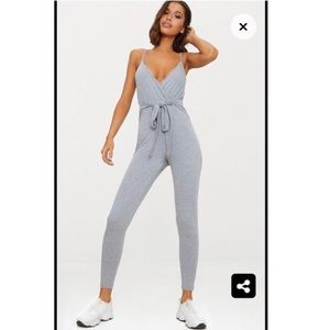 NWT Grey Marl Jersey Wrap Tie Waist Jumpsuit